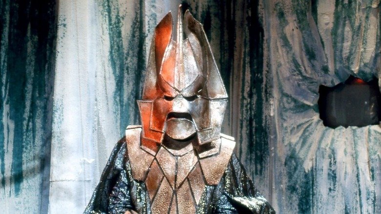 Stephen Thorne in omega with a frightening helmet on the doctor