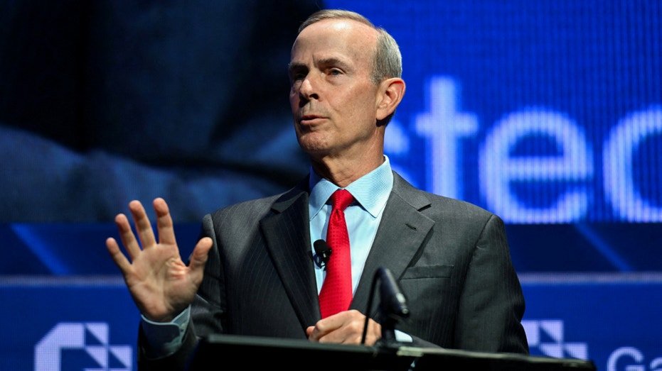 Mike Worth, CEO of Chevron, presents the main address, where senior executives and ministers at Houston meet at the annual GASTECH conference in Houston, Texas, on September 17, 2024.