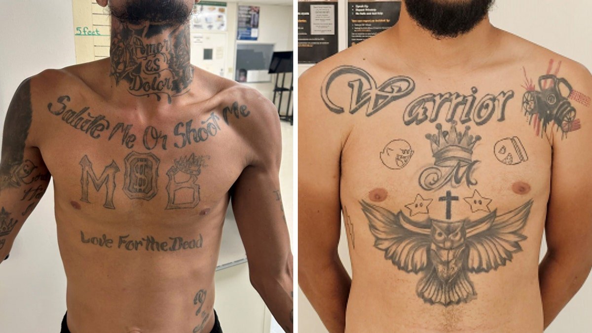 Tren de Aragua Gang Tattoos on men without a shirt