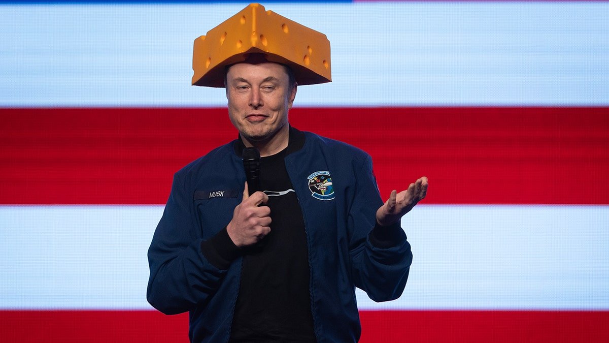Elon Musk wears cheese hat