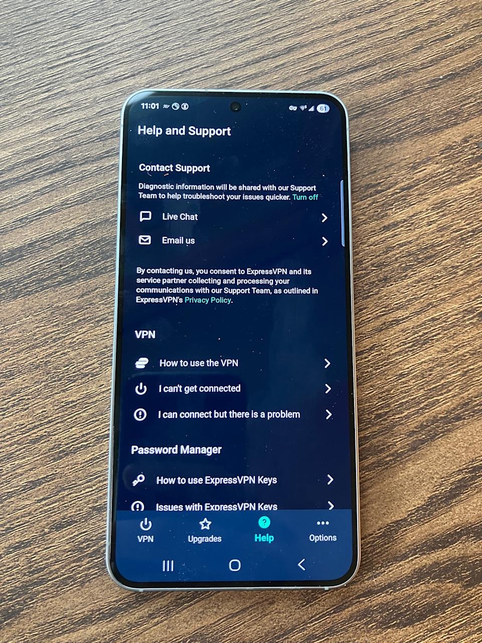 You can directly access both live chat and email from ExpressVPN's mobile apps (on desktop, you'll have to go to the website).