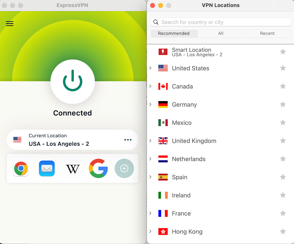 ExpressVPN recommends some servers, but it's easy to search the whole list.