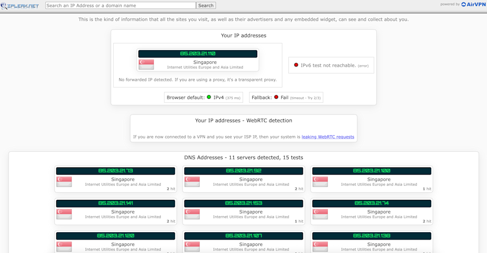 We checked our IP while connected to the virtual India location, which is run from a physical server in Singapore. Don't worry -- it still looks like India to streaming services.