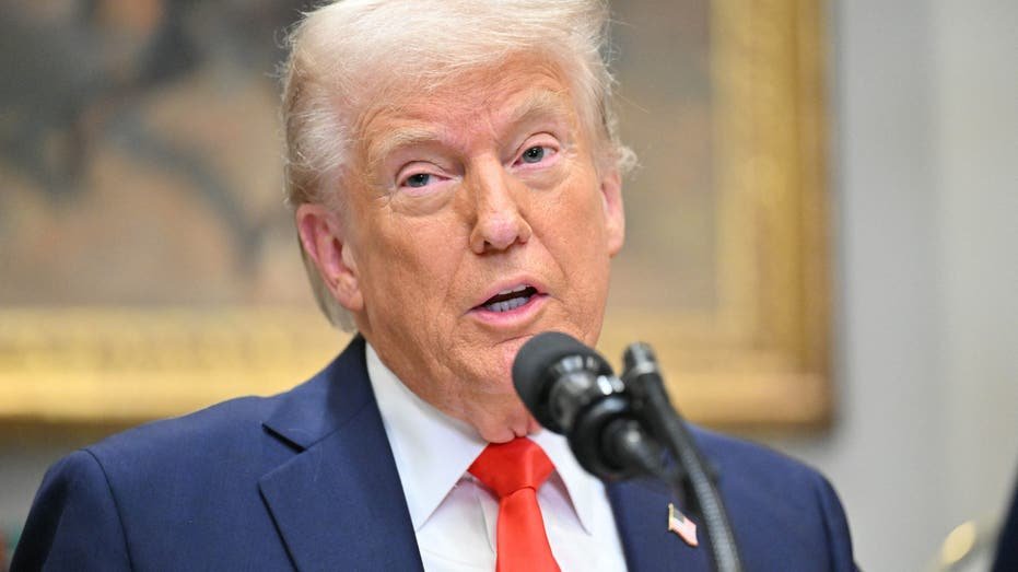 President Donald Trump speaks in the Roosevelt room.
