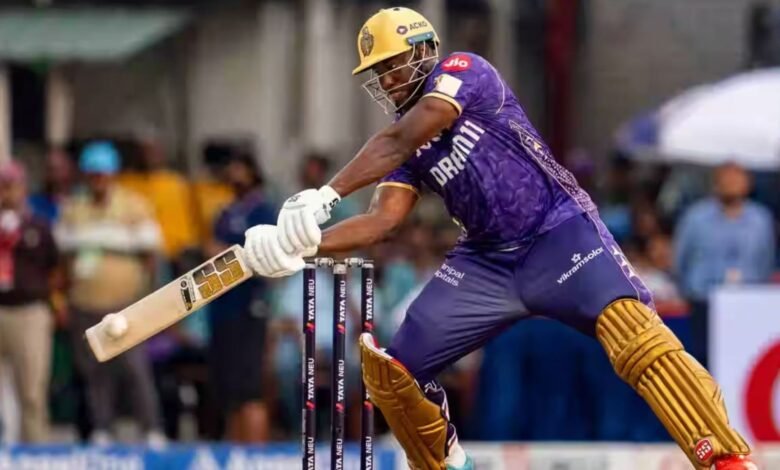 Andre Russell hammers Maheesh Theekshana for hat trick of 6s in.jpg