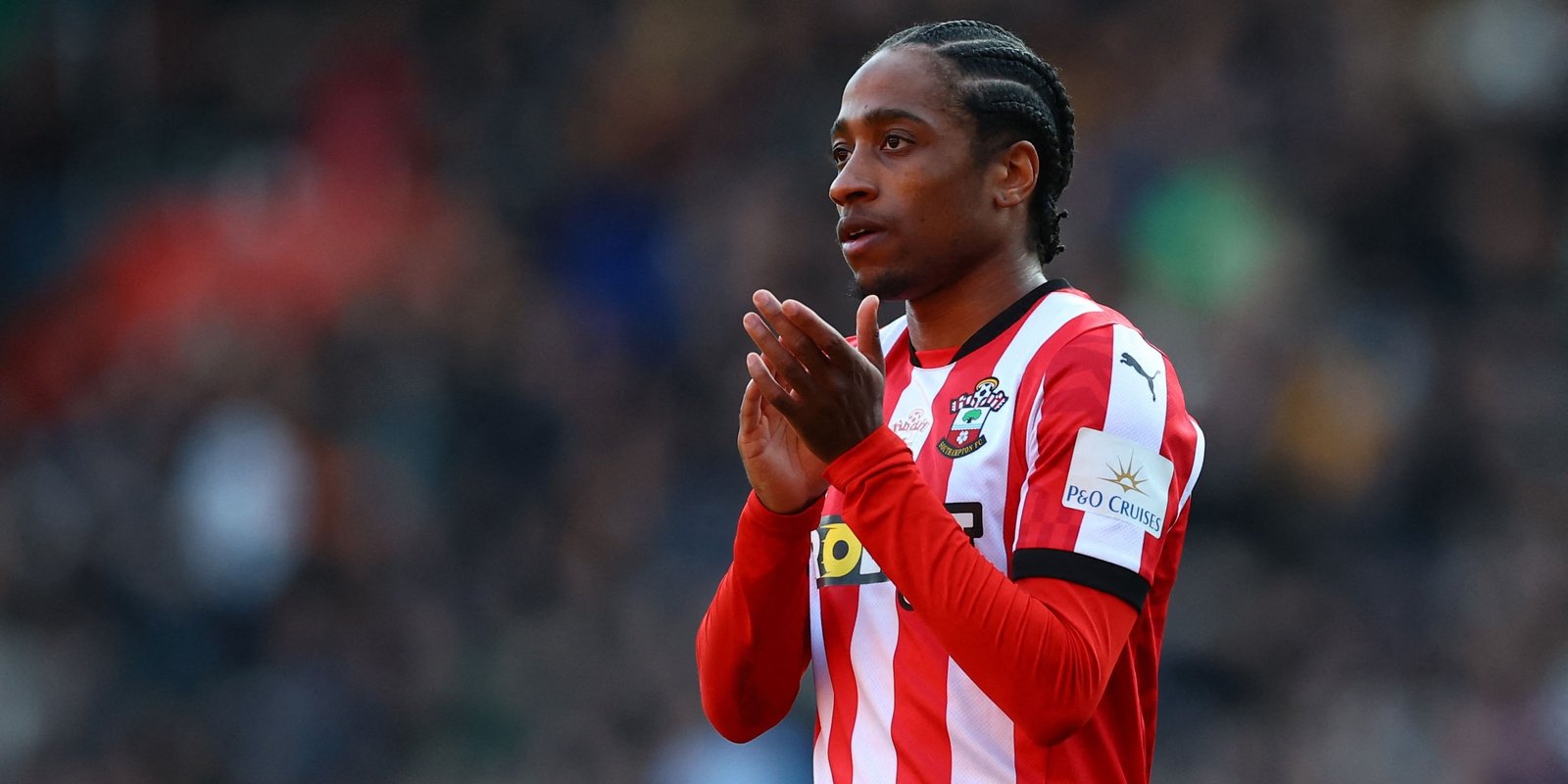 Kyle Walker Potter of Southampton praises their fans after the match