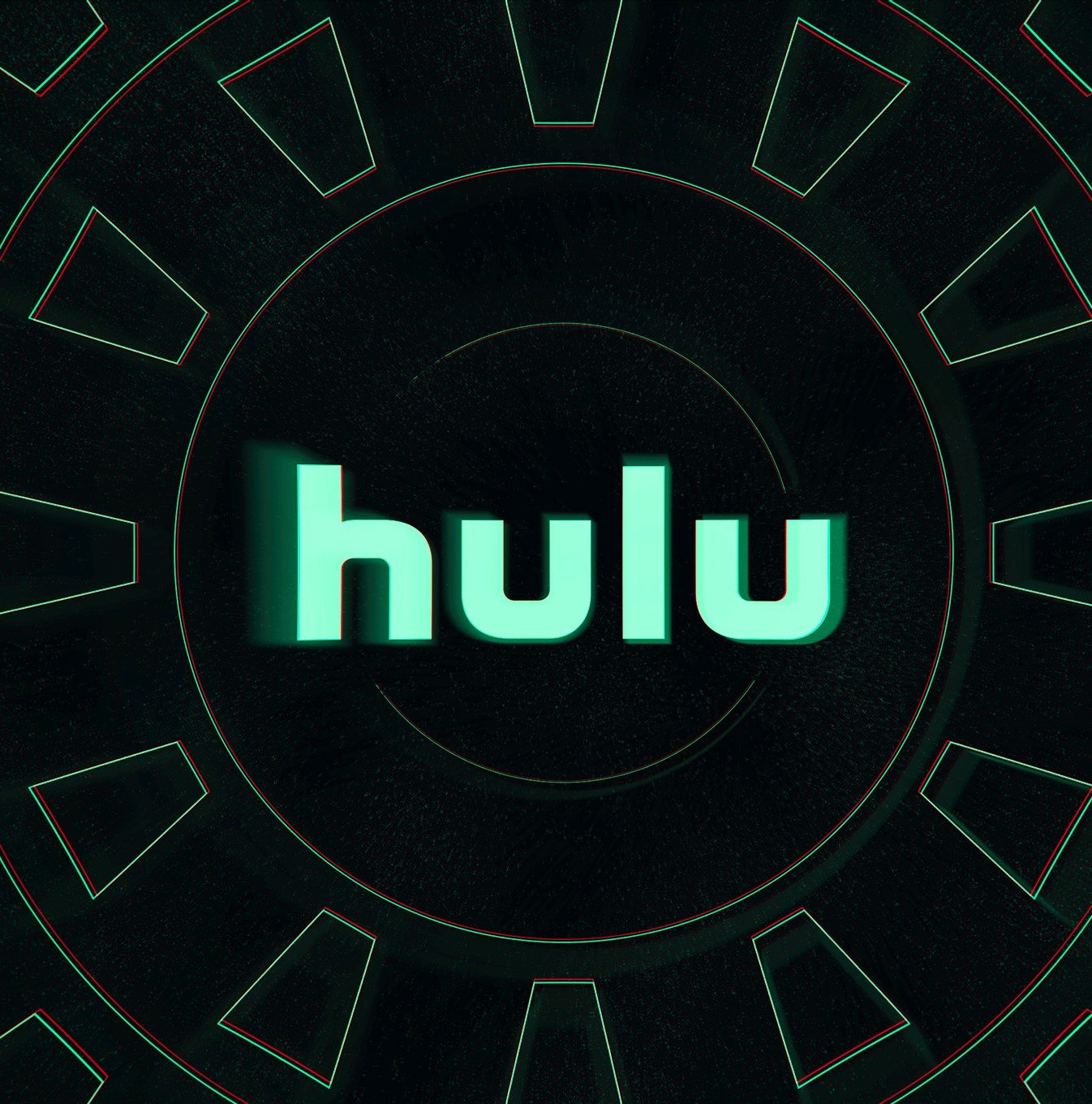 The word hulu against a black background with light green circles radiating out.