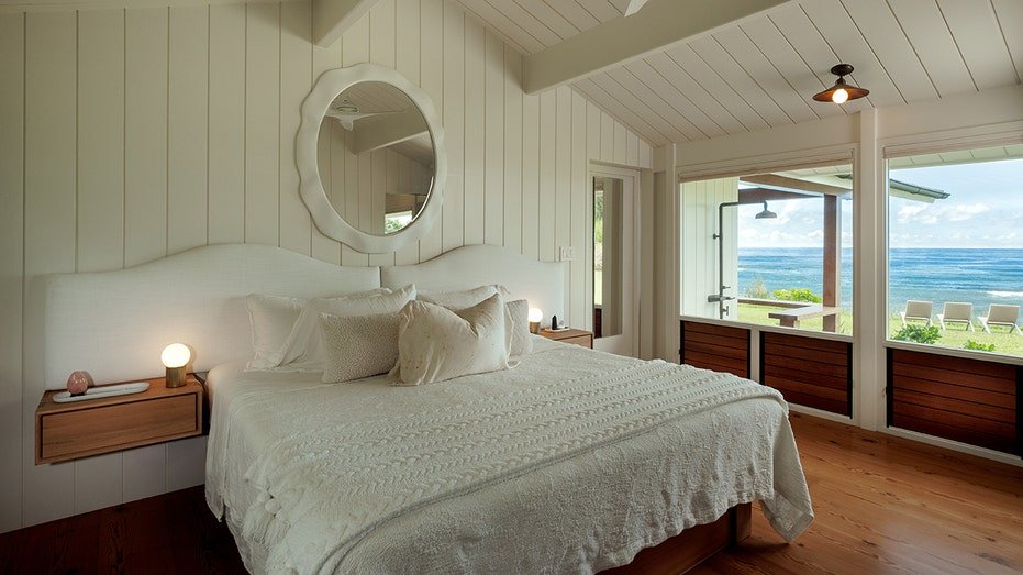 The primary bedroom features ocean views.