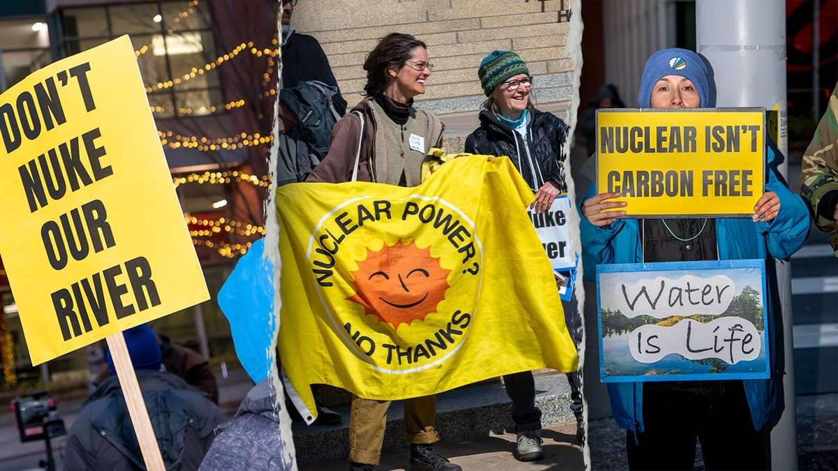 Protesters anti -nuclear weapons in 3 paintings