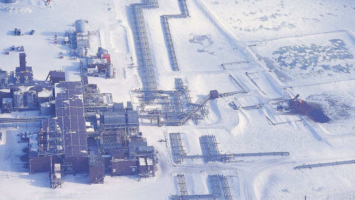 The airspace of oil fields in the national wildlife shelter in the Arctic in the Braudhoe Bay, Alaska.