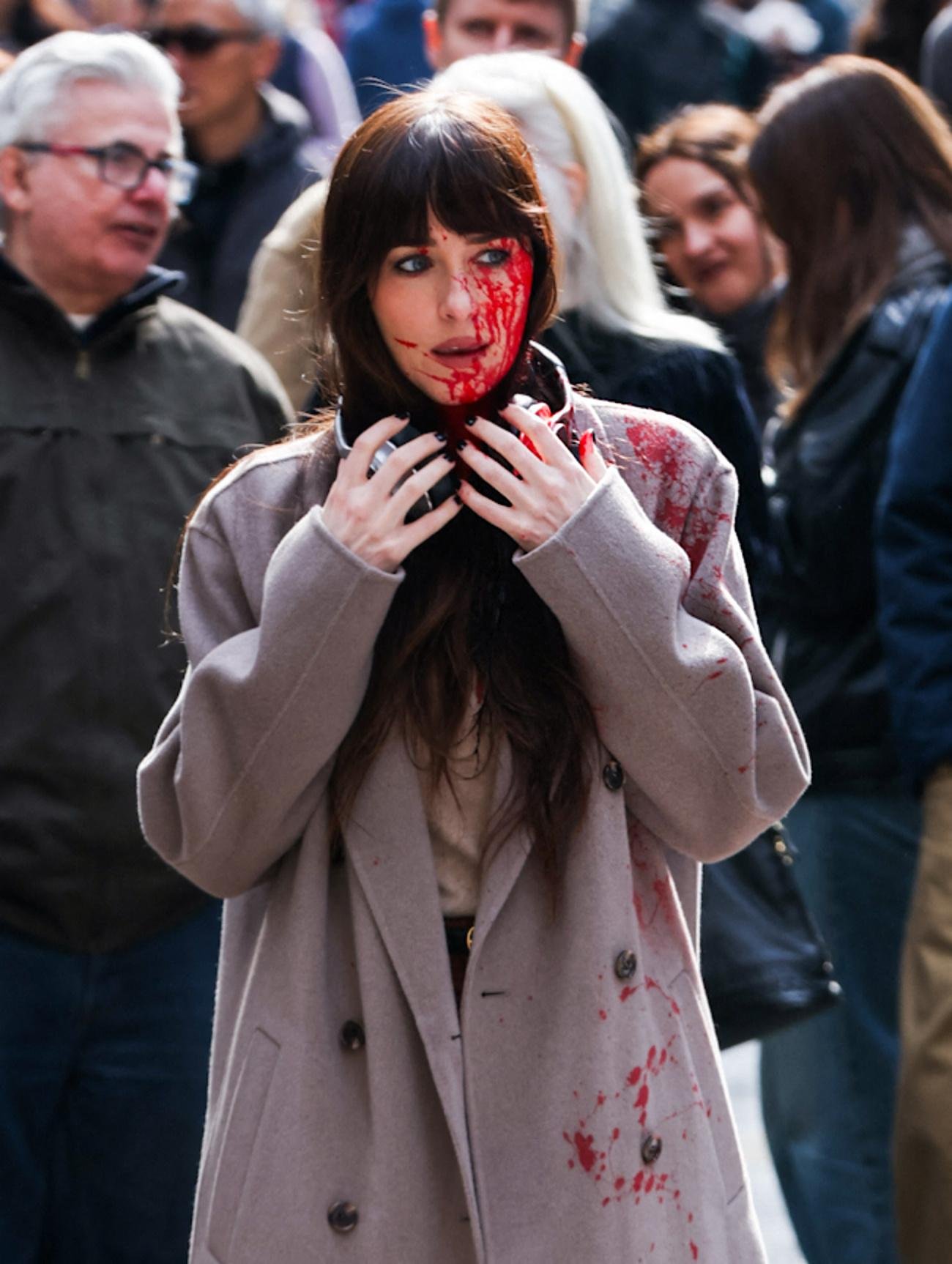 Dakota Johnson was seen throughout her face as she depicts scenes with Josh Harnett for their new Verity <a href=