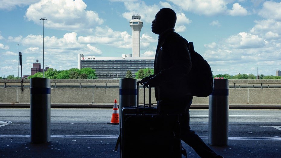 Newark Airport Tower with a passenger
