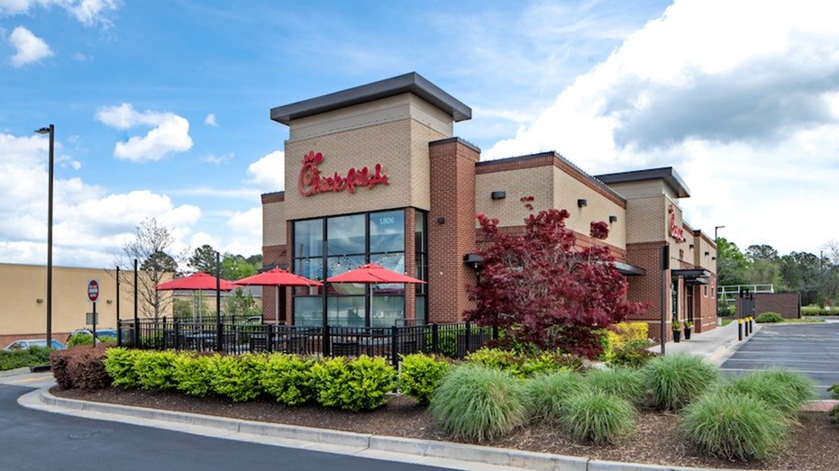 Chick-Fil-A front with a engine through