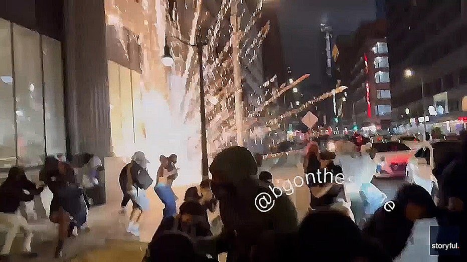 Fireworks were launched while players run in the streets of Los Angeles