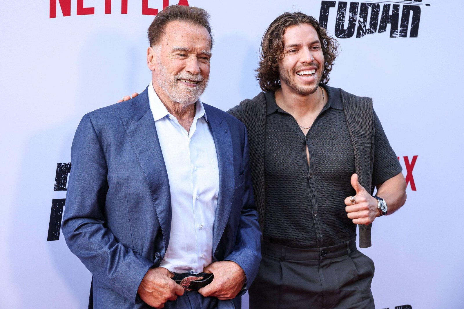 Arnold Schwarzenegger and Joseph Bina at Los Angeles I show in a season