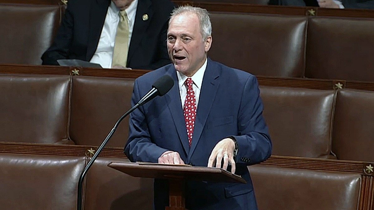 Representative Steve Skaliz speaks on the home platform, defending the republican budget discounts during the floor discussion