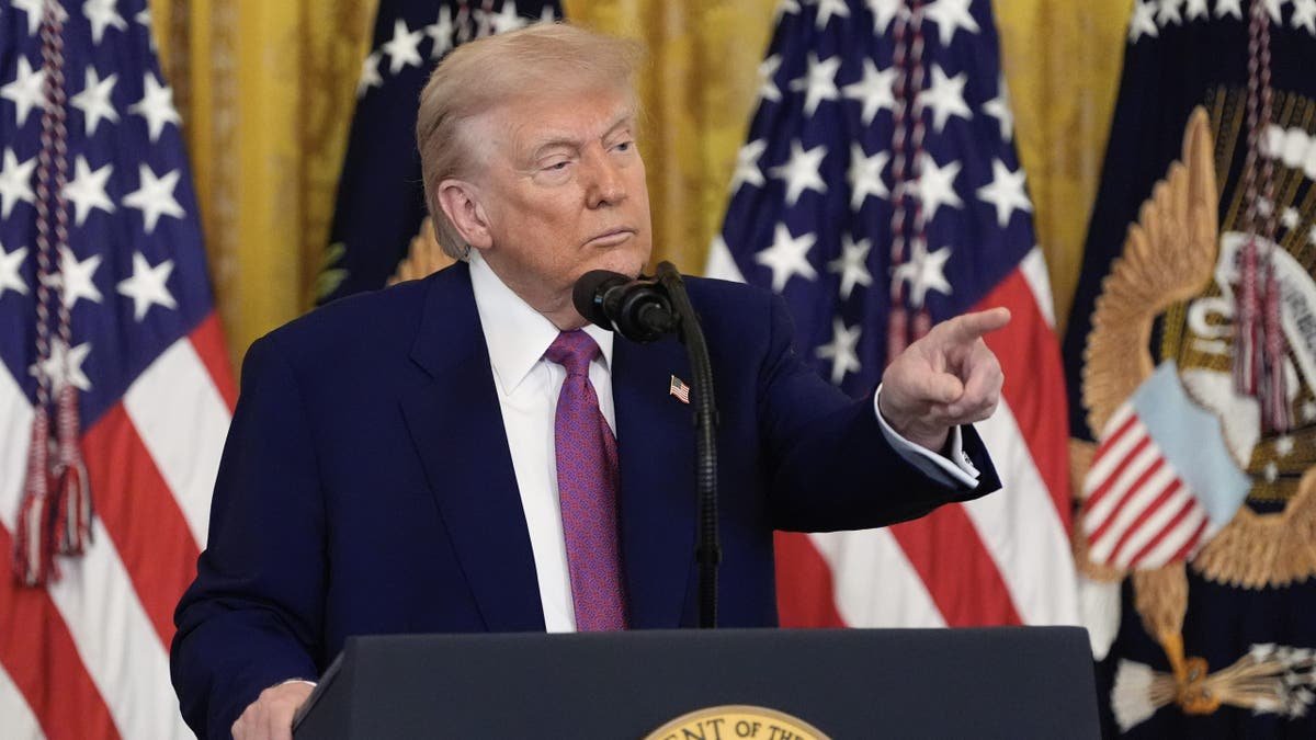 President Donald Trump refers to a correspondent for a question during the signing of a draft law in the Eastern Chamber of the White House, Thursday, June 12, 2025, in Washington.
