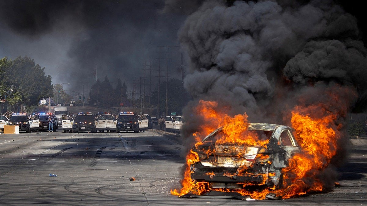 The burning car in Los Angeles