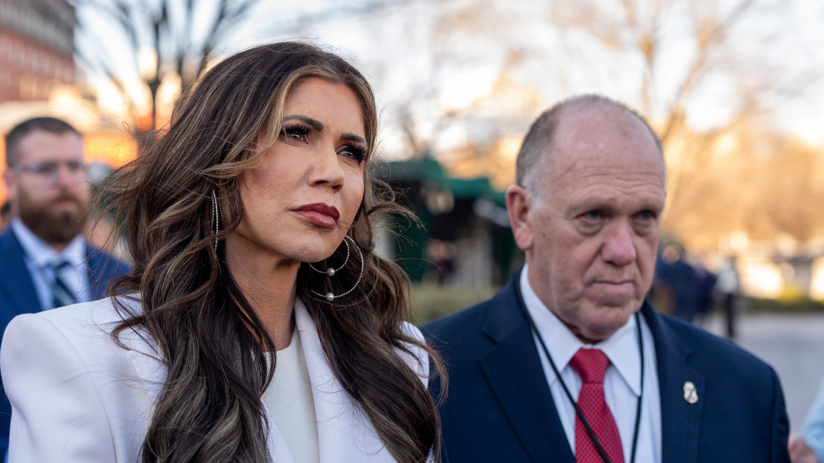 The Minister of Internal Security Christie Nom, the left, and the White House border border Tom Human talks to the White House correspondents on January 29, 2025.