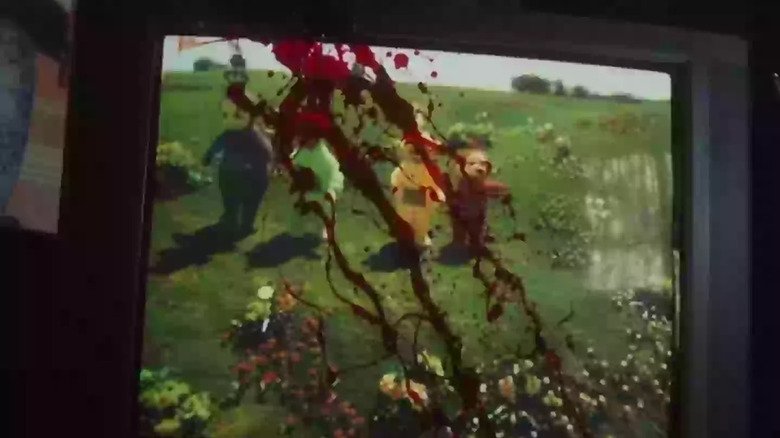 Blood stains on TV showing Teletubbies