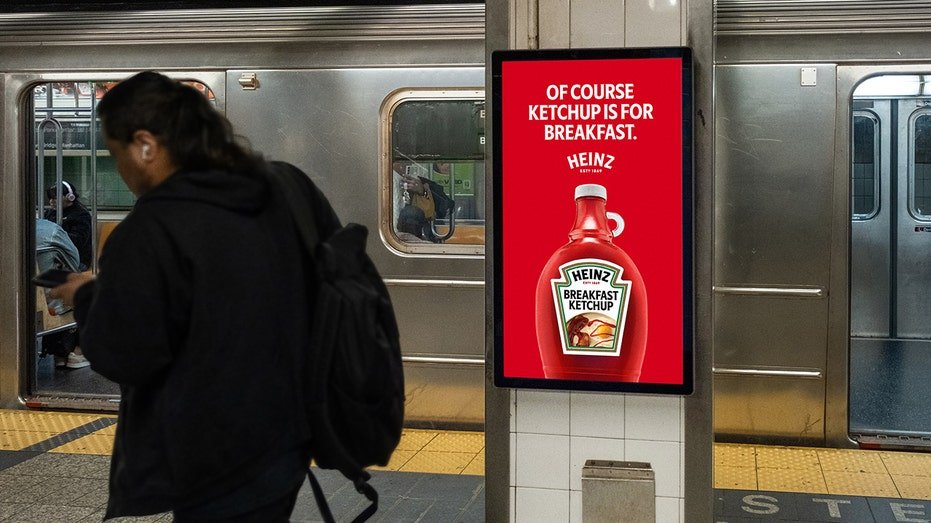 The Ketchup Heinz advertisement appears at the New York City Metro Station.