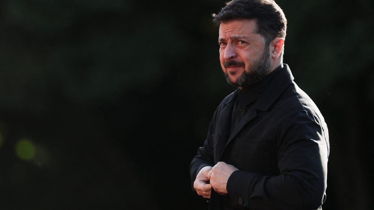 Ukraine President Voludmir Zelinski arrives at a dinner for the heads of NATO and the <a href=