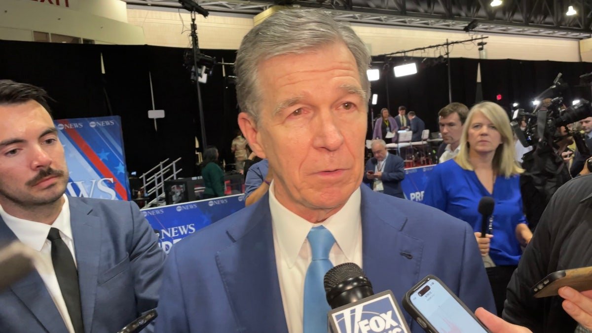 At that time, my God. Roy Cooper, Democrat from North Carolina, speaks with correspondents on September 10, 2024 in Philadelphia, Pennsylvania
