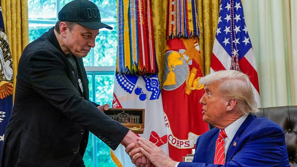 Elon Musk shakes Trump's hand in the Oval Office