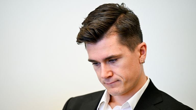 Jacob Ingbergsen in court for the criminal case against Giller Enebbergins, his father and former coach