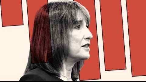 Rachel Reeves montage against the background of decreased polling data