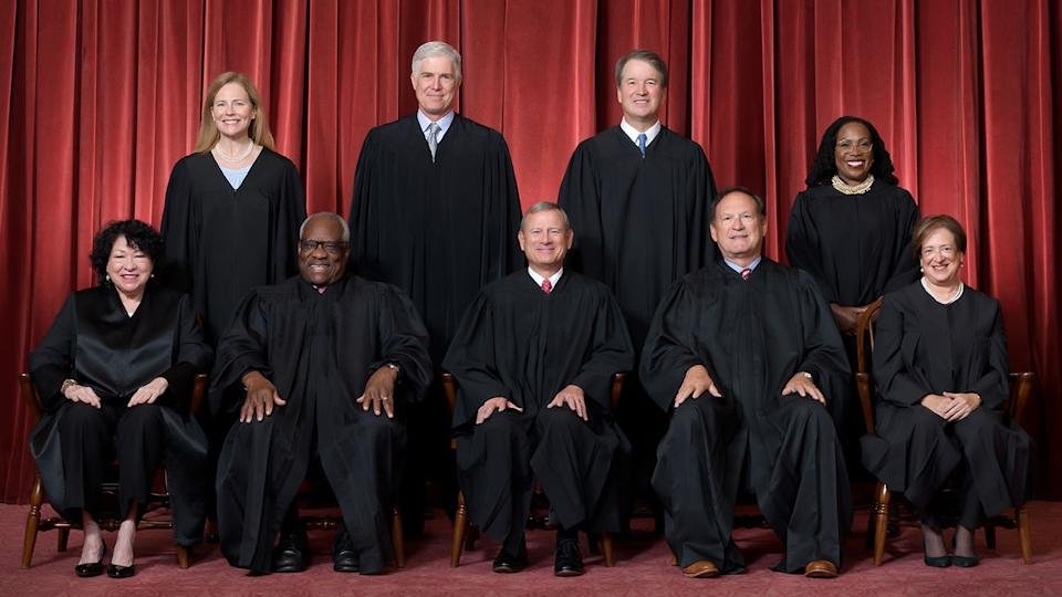 Supreme Court judges in the United States sitting.