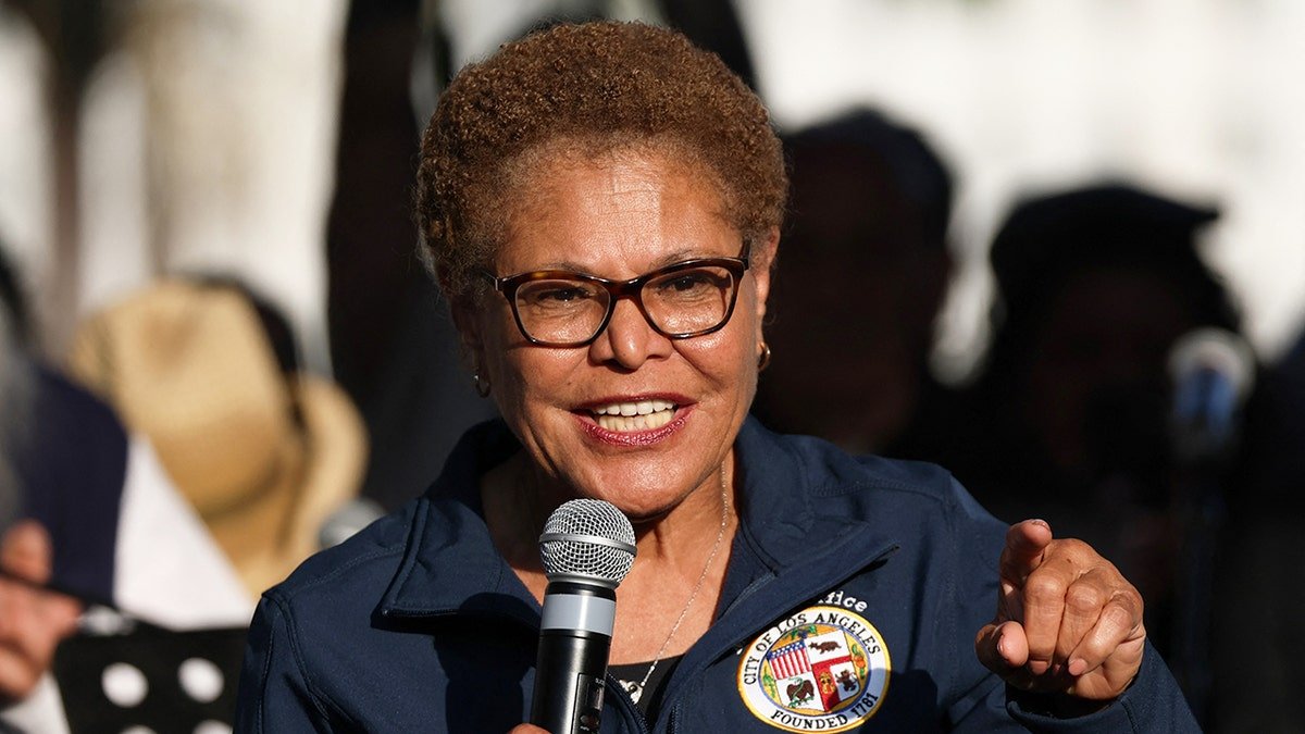 The mayor of Los Angeles Karen Bass is speaking at a press conference