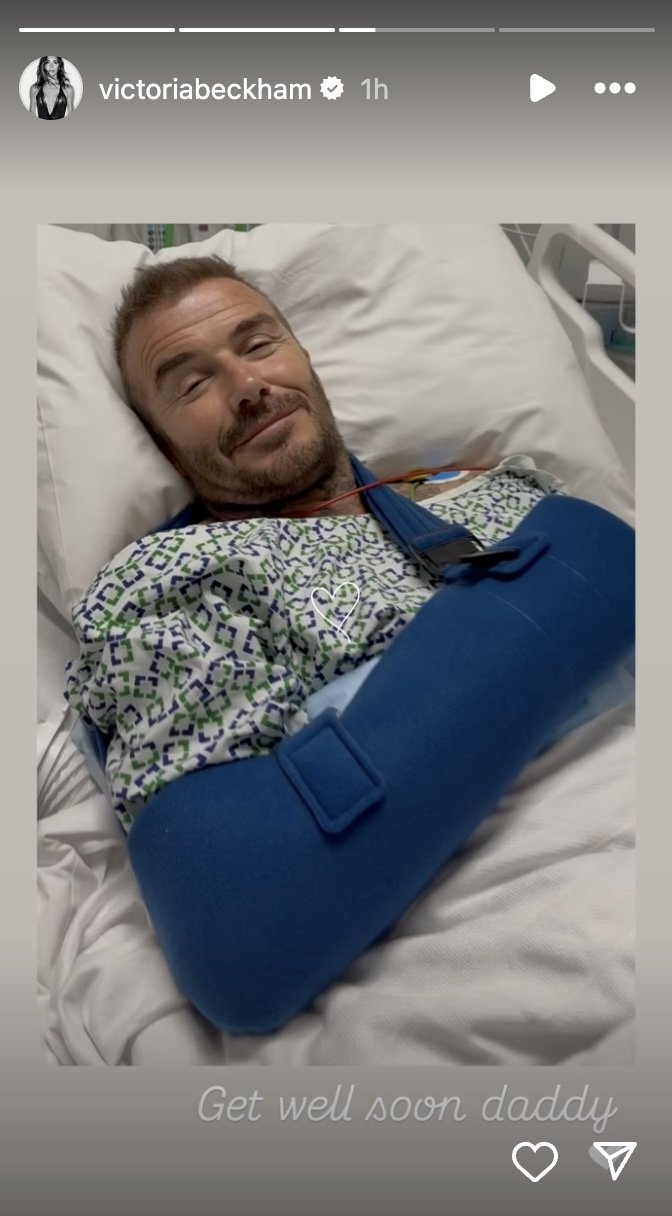 Victoria Beckham shares a picture of David's husband in the hospital, an arm in Slang