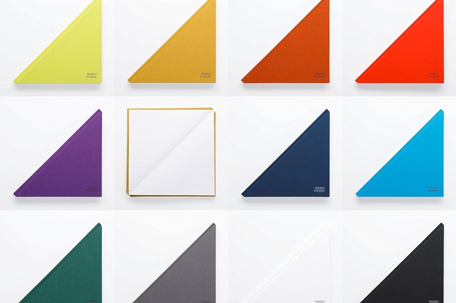 Three rows of four varicose triangles were opened with one in the second row to show a notebook.
