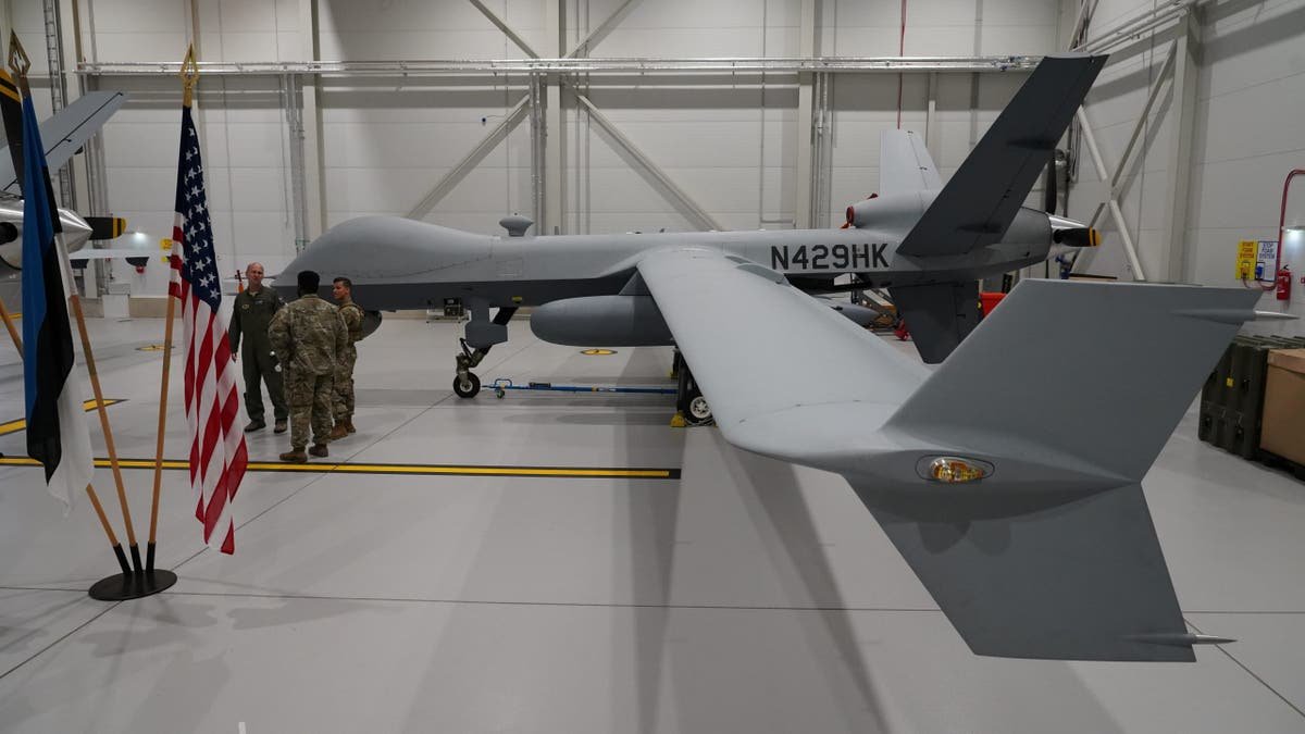 The MQ-9 Reaper drone is located in the US Air Force at a hanger at the Amari Air Force Base, Estonia, July 1, 2020. The inhabited aircraft are deployed in Estonia to support the tasks of intelligence in NATO in the Baltic. Reuters/Janice Lazan
