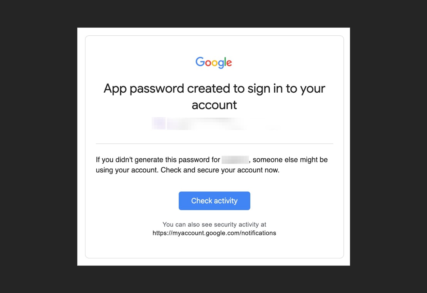 Google's password notification.