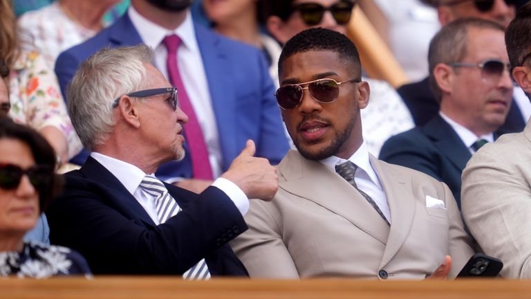 Gary Lineker with Anthony Joshua in the Royal Box on day five of the 2025 Wimbledon Championships at the All England Lawn Tennis and Croquet