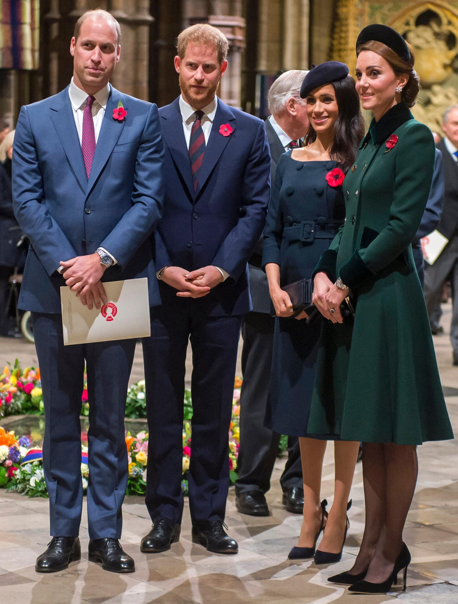 (LR) Prince William, Prince Harry, Megan Markle, Kate Middleton