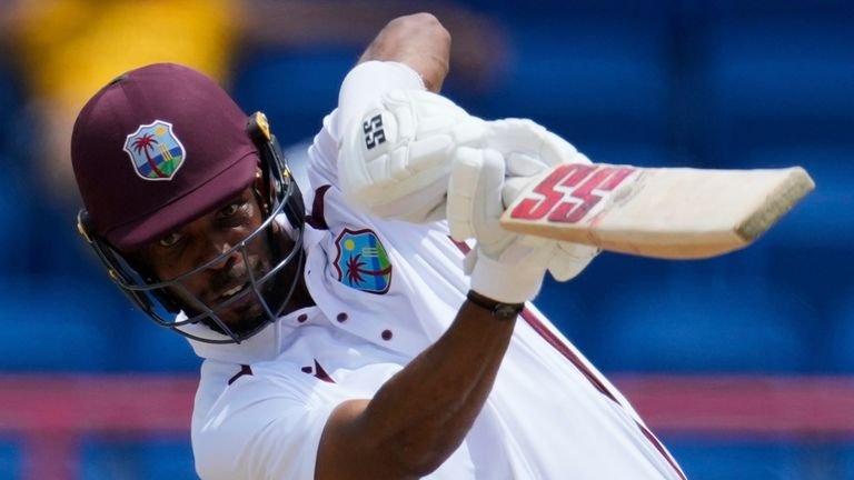 Captain West Indies Roston Chis plays a shot against Australia on the fourth day of the second <a href=