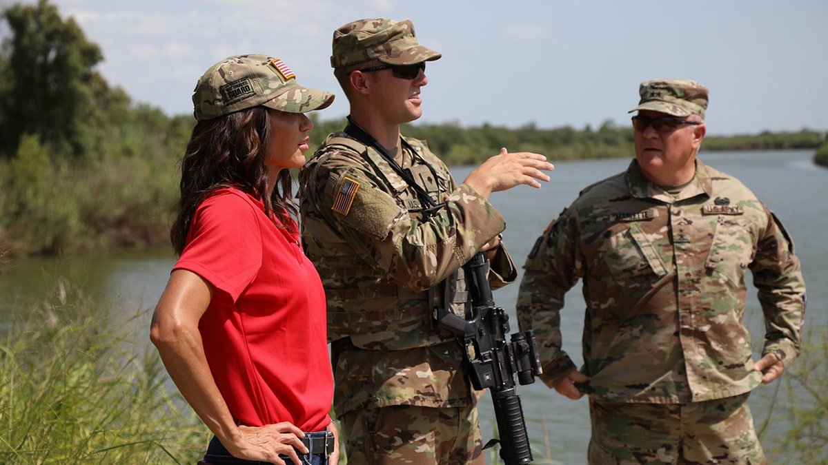 The governor of Christie Naim is raised with the National Guard forces on the border in Mcalain, Texas