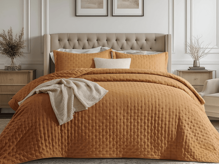 Image may contain: Furniture, Bed, Blanket, and Bed Sheet