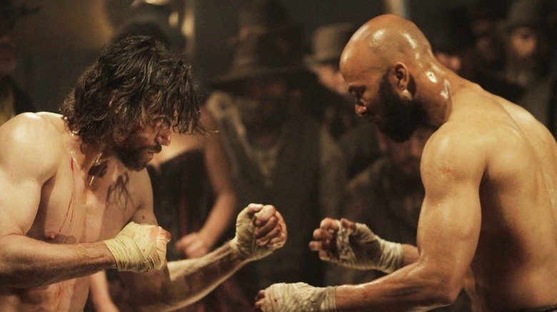 Colin and Ilam fight her in the ring in hell on wheels
