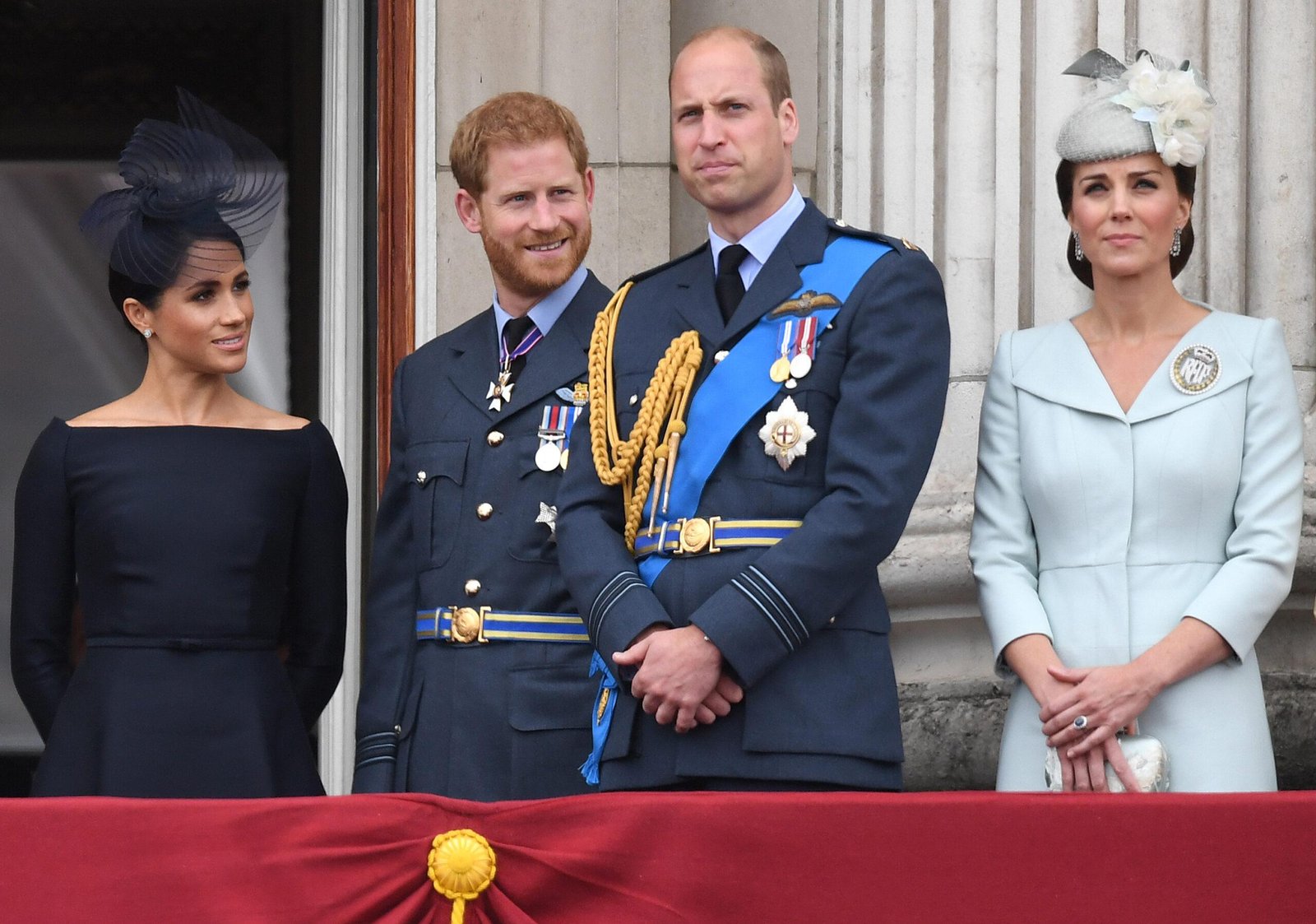 Meghan Markle, Duchess of Sussex, Prince Harry, Duke of Sussex, Duke and Duchess of Cambridge attend FlyPast RAF100 at Buckingham Palace, London, UK, on July 10, 2018, July 10, 2018