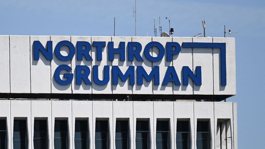 The Northrop Grumman logo is displayed on a building at the Aerospace Space Park facility at Redondo Beach, California on April 22, 2025.