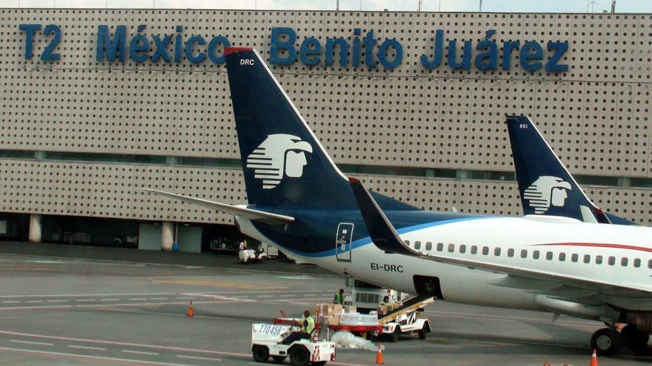 A plane outside the international airport in Mexico City