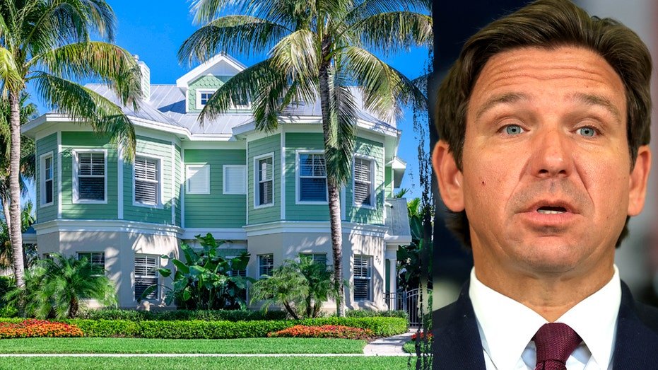 Florida's house with palm trees next to Ron Desantis