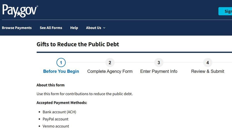 Venmo and PayPal screen screenshots on Pay.gov