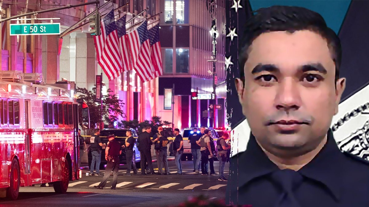 Manhattan office, left; New York Police Officer, Daddal Islam on the right