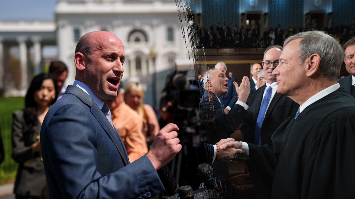 White House Counselor Stephen Miller and Supreme Court President John Roberts was seen in a separate photo side by side. (Pictures via Getty Images.)