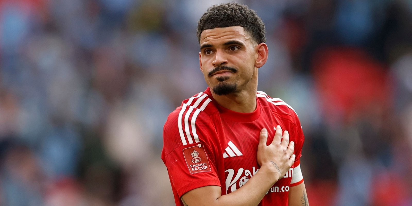 Morgan Gibs White interacts from Nottingham Forest after the match